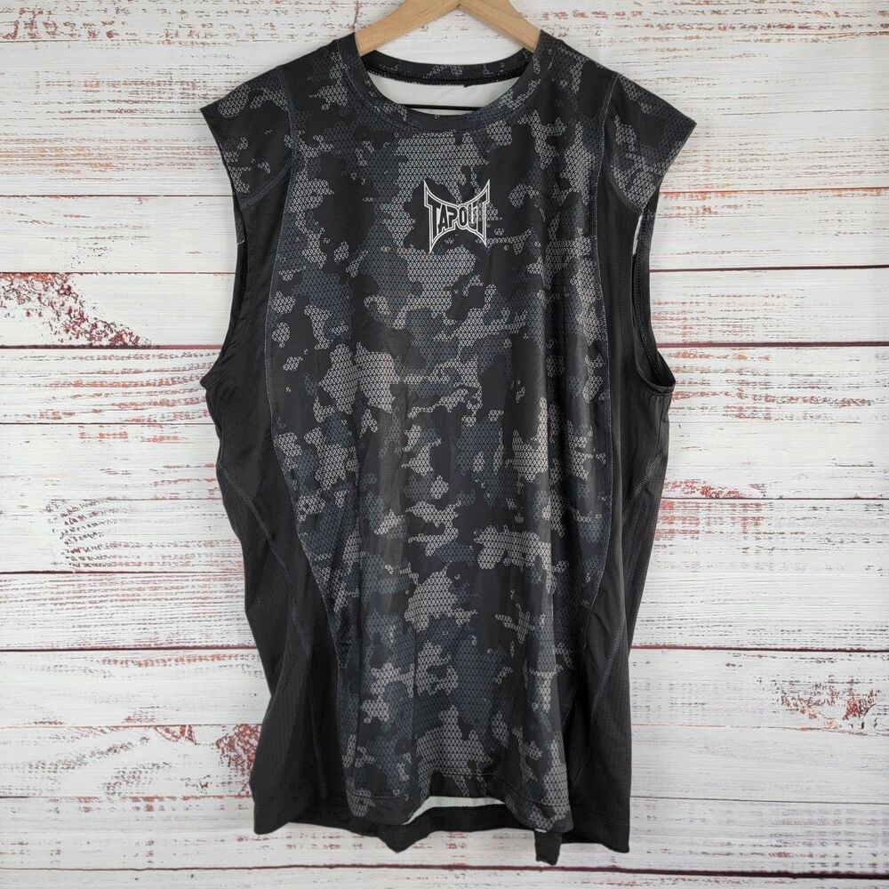 Tapout Men's Size XL Black Sleeveless Training Tank Top Camo Camouflage